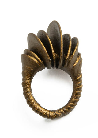 Bronze ring with a unique design on a white background