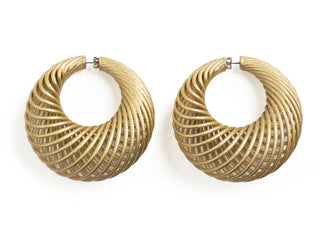 Pair of gold hoop earrings on a white background