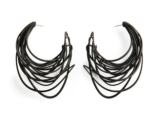 Pair of black hoop earrings on a white background