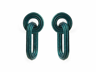 Pair of 3d printed teal earrings with a unique design