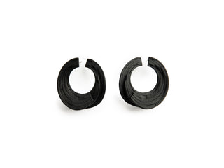Pair of black hoop earrings on a white background