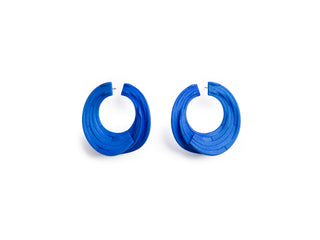 Blue hoop earrings on a white background