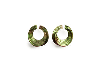 Pair of gold hoop earrings on a white background