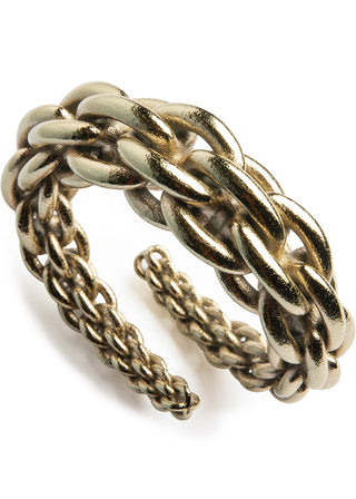 Gold braided 3D-printed bracelet on a white background