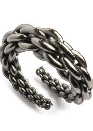 Gunmetal braided 3D-printed bracelet on a white background