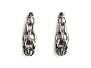 Pair of silver chain-link earrings on a white background