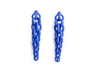 Blue 3D printed chain-link earring 