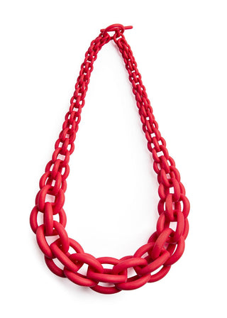 Red chain necklace on a white background