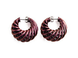 Pair of mermaid purple hoop earrings on a white background