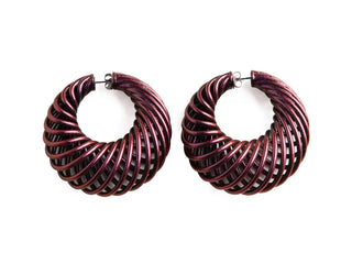 Pair of mermaid purple hoop earrings on a white background