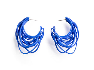 Blue 3D printed hoop earrings