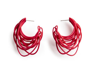 Red 3D printed hoop earrings