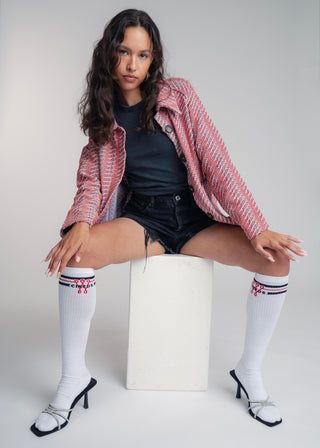 Wardrobe Circus Organic Cotton Ribbed Knee Socks - white3