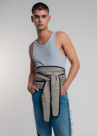 Unisex kimono belt in premium cotton with a bold beige and black duo-color design. Versatile styling and endless wearing possibilities for a customizable look.