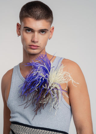 Dark brown unisex tri-color ostrich feather brooch accessory.