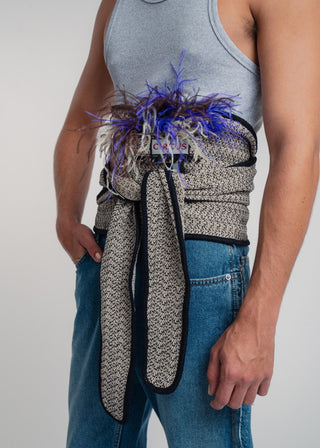 Dark brown unisex tri-color ostrich feather brooch accessory.