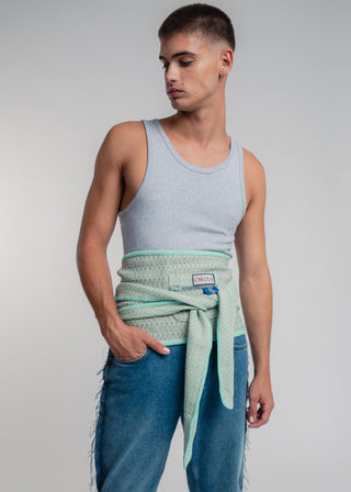 Unisex kimono belt in premium cotton with a bold grey and mint duo-color design. Versatile styling and endless wearing possibilities for a customizable look.