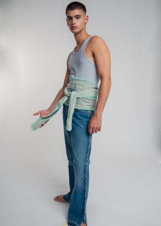 Unisex kimono belt in premium cotton with a bold grey and mint duo-color design. Versatile styling and endless wearing possibilities for a customizable look.