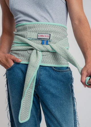 Unisex kimono belt in premium cotton with a bold grey and mint duo-color design. Versatile styling and endless wearing possibilities for a customizable look.