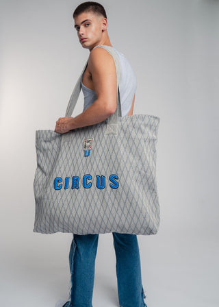 Oversized light gray colored carryall made from durable all natural 4 ply cotton. Perfect for everyday shopping or weekend getaways this bag will help you organize everything.