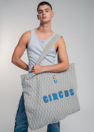 Oversized light gray colored carryall made from durable all natural 4 ply cotton. Perfect for everyday shopping or weekend getaways this bag will help you organize everything.