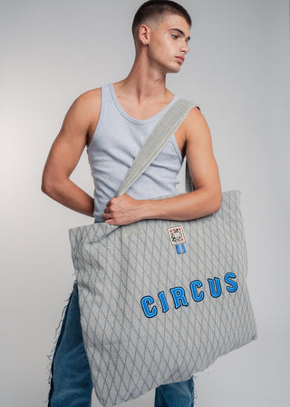 Oversized light gray colored carryall made from durable all natural 4 ply cotton. Perfect for everyday shopping or weekend getaways this bag will help you organize everything.