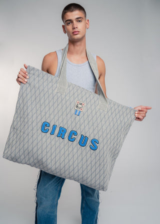 Oversized light gray colored carryall made from durable all natural 4 ply cotton. Perfect for everyday shopping or weekend getaways this bag will help you organize everything.