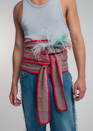 Light grey unisex tri-color ostrich feather brooch accessory.