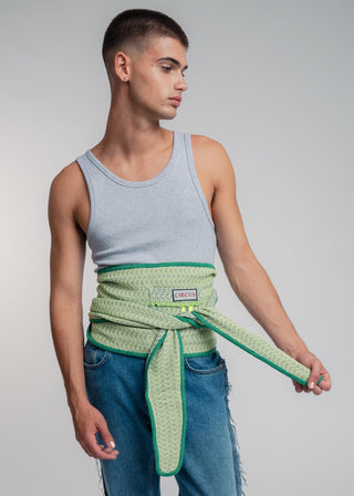 Unisex kimono belt in premium cotton with a bold light green and petrol duo-color design. Versatile styling and endless wearing possibilities for a customizable look.