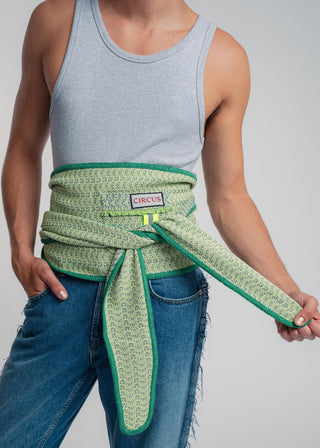 Unisex kimono belt in premium cotton with a bold light green and petrol duo-color design. Versatile styling and endless wearing possibilities for a customizable look.