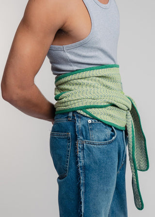 Unisex kimono belt in premium cotton with a bold light green and petrol duo-color design. Versatile styling and endless wearing possibilities for a customizable look.