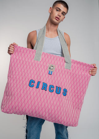 Oversized pink colored carryall made from durable all natural 4 ply cotton. Perfect for everyday shopping or weekend getaways this bag will help you organize everything.