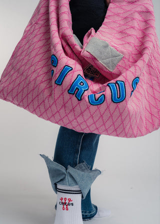 Oversized pink colored carryall made from durable all natural 4 ply cotton. Perfect for everyday shopping or weekend getaways this bag will help you organize everything.