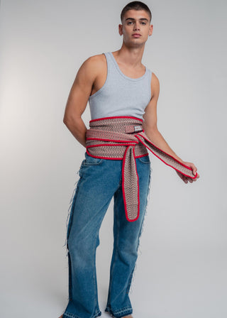 Unisex kimono belt in premium cotton with a bold red and black duo-color design. Versatile styling and endless wearing possibilities for a customizable look.