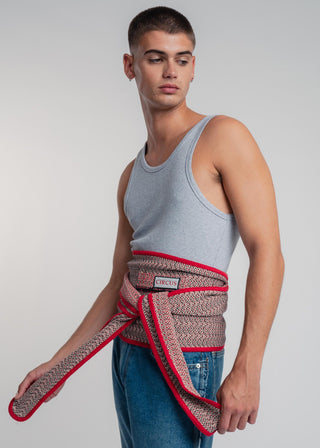 Unisex kimono belt in premium cotton with a bold red and black duo-color design. Versatile styling and endless wearing possibilities for a customizable look.