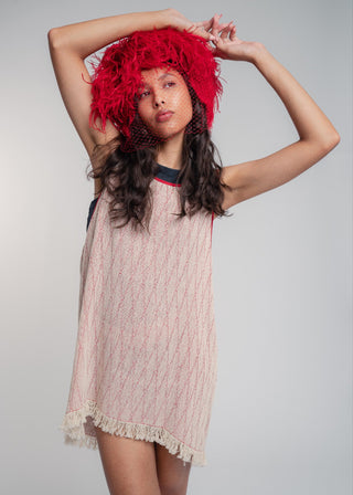 Duo-color red and light grey ultralight cotton tank-top which can also be worn as a dress.