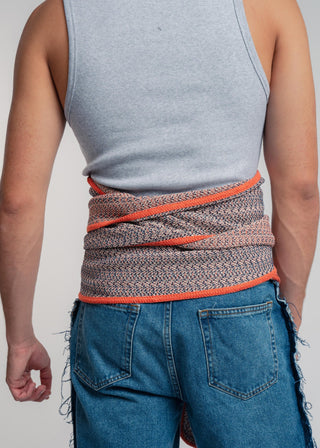 Unisex kimono belt in premium cotton with a bold terracotta and dark blue duo-color design. Versatile styling and endless wearing possibilities for a customizable look.