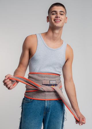 Unisex kimono belt in premium cotton with a bold terracotta and dark blue duo-color design. Versatile styling and endless wearing possibilities for a customizable look.