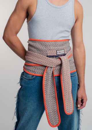Unisex kimono belt in premium cotton with a bold terracotta and dark blue duo-color design. Versatile styling and endless wearing possibilities for a customizable look.