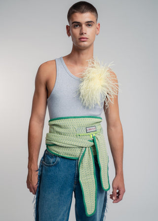 Unisex ostrich feather brooch accessory with a bold vanilla yellow design.